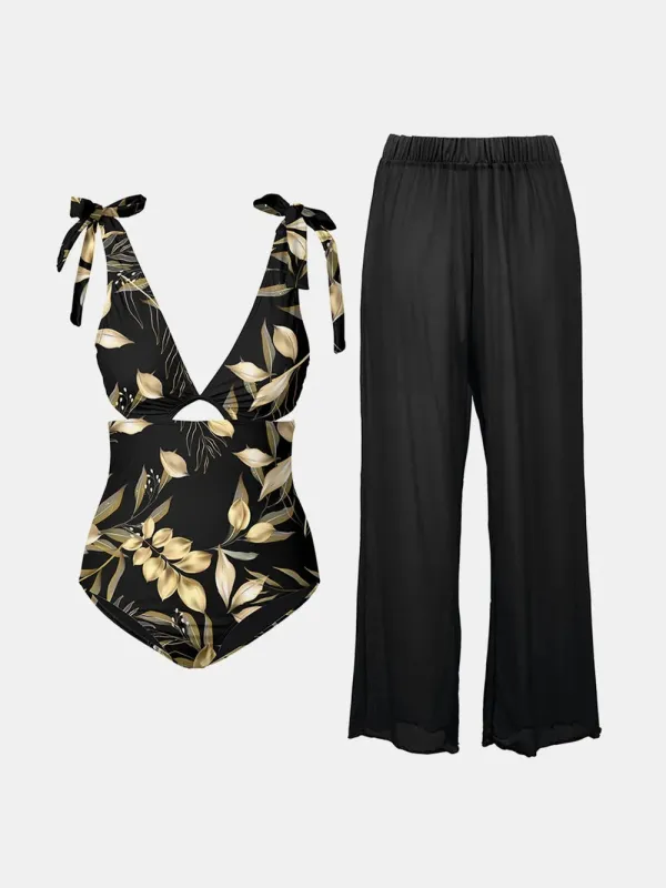 FAM-FAM Cutout Tied Bodysuit and Pants Swim Set sold by Gigi Laurent
