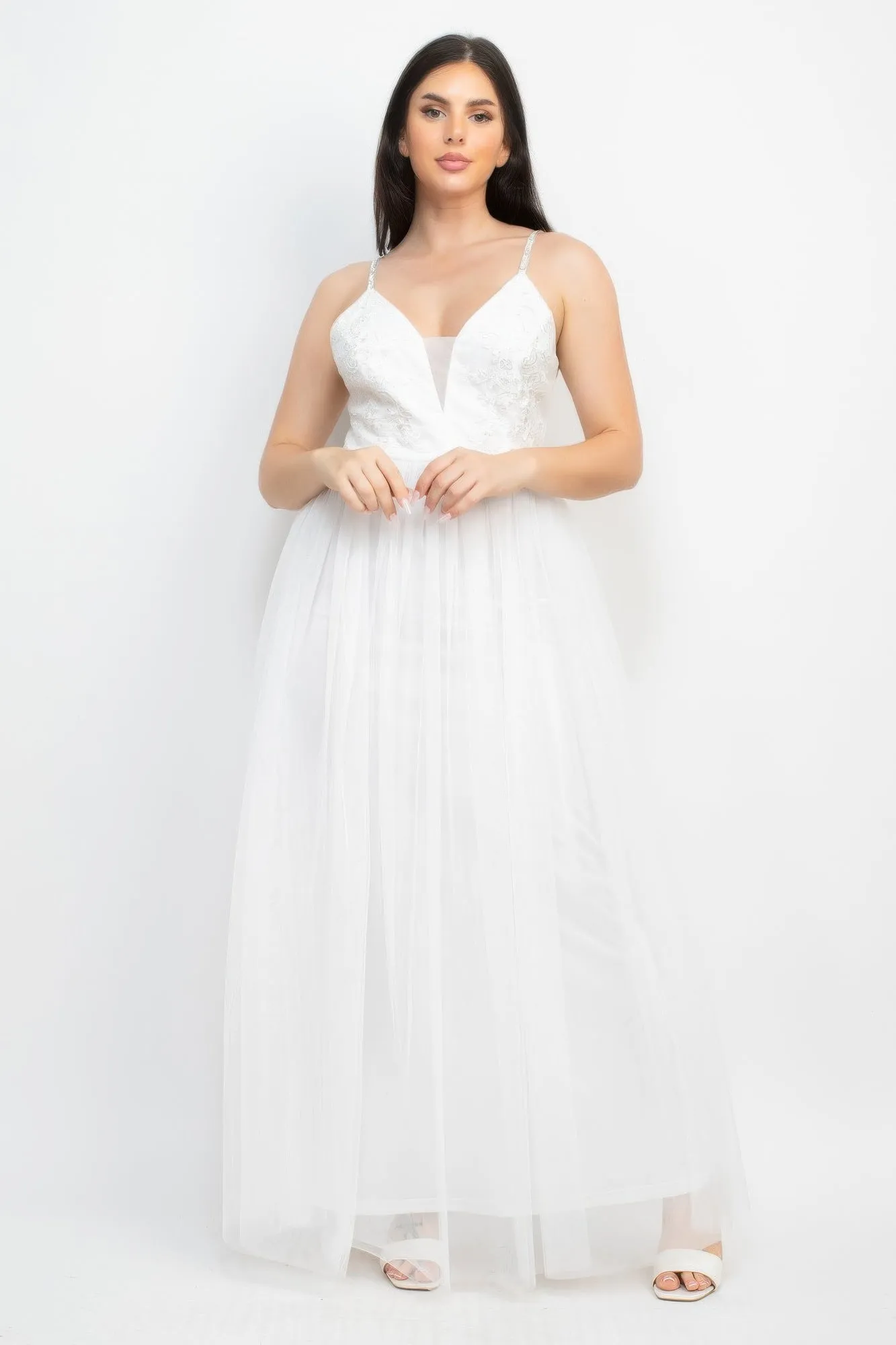 Glittered Straps Mesh Tulle Maxi Dress sold by Gigi Laurent