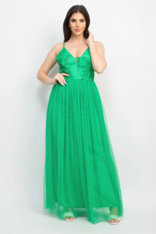 Glittered Straps Mesh Tulle Maxi Dress sold by Gigi Laurent