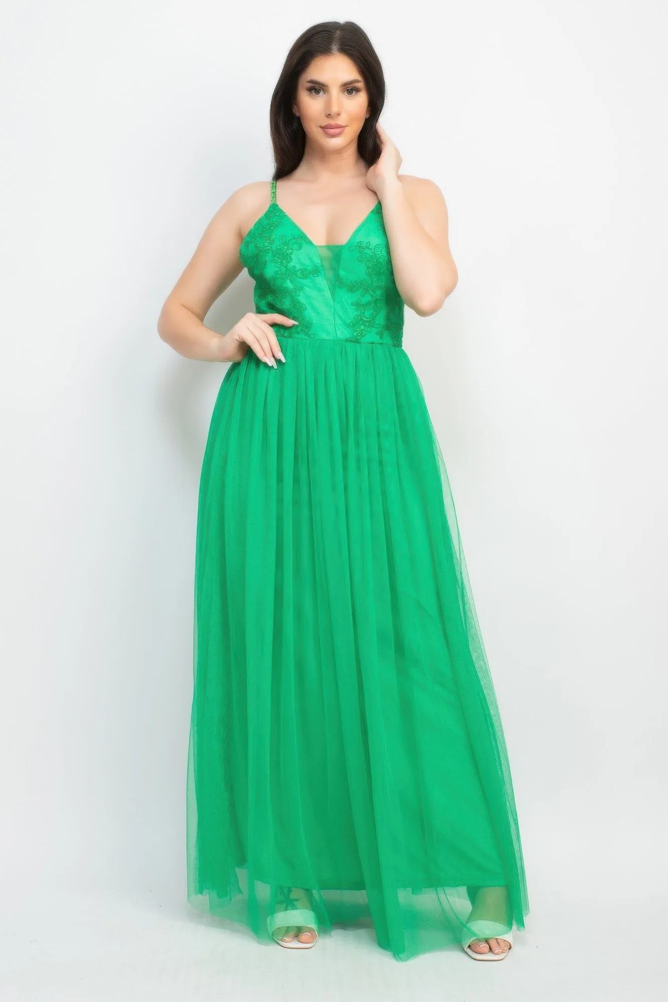 Glittered Straps Mesh Tulle Maxi Dress sold by Gigi Laurent