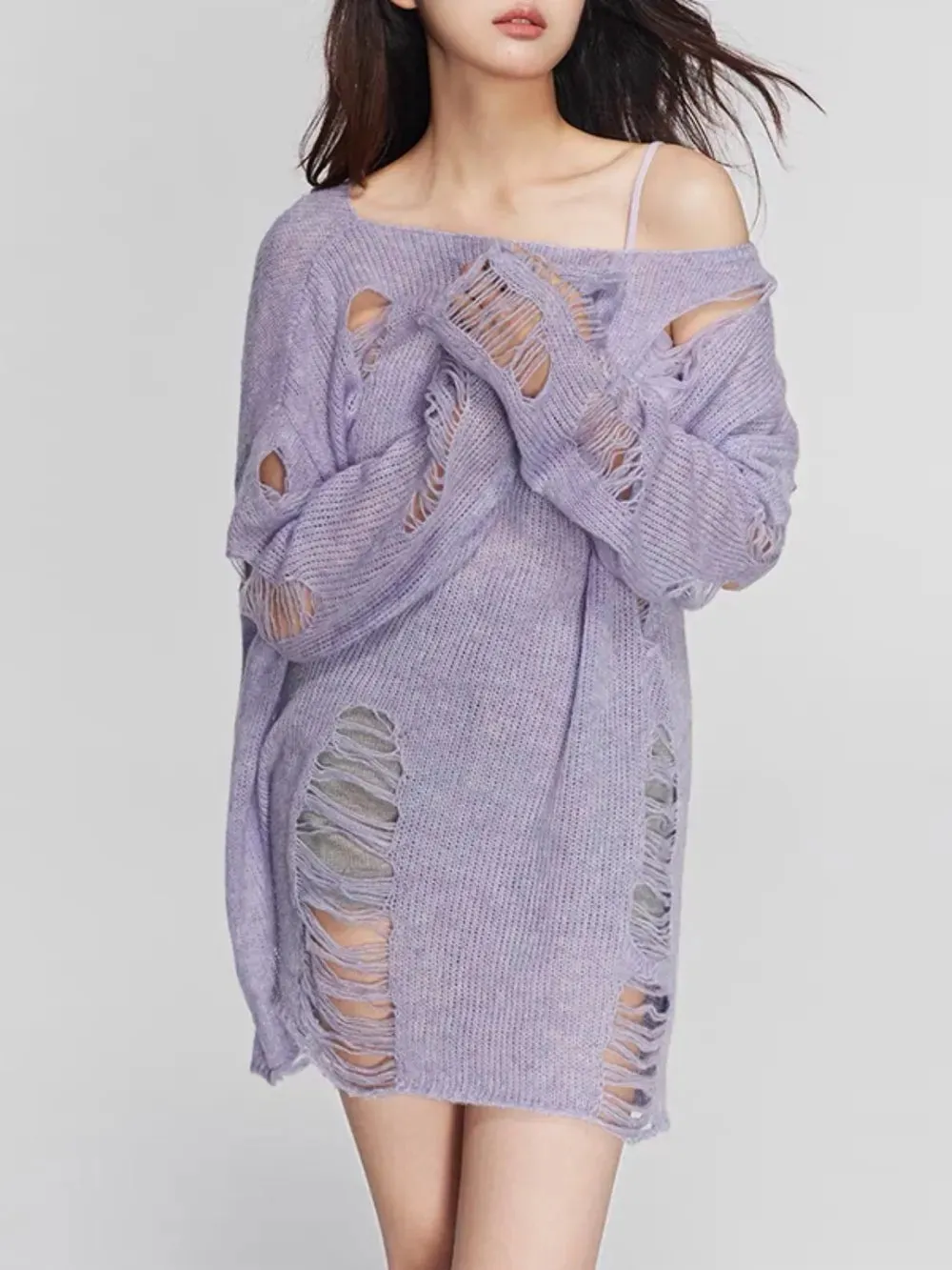 Distressed Boat Neck Knit Cover Up sold by Gigi Laurent product image thumbnail 5