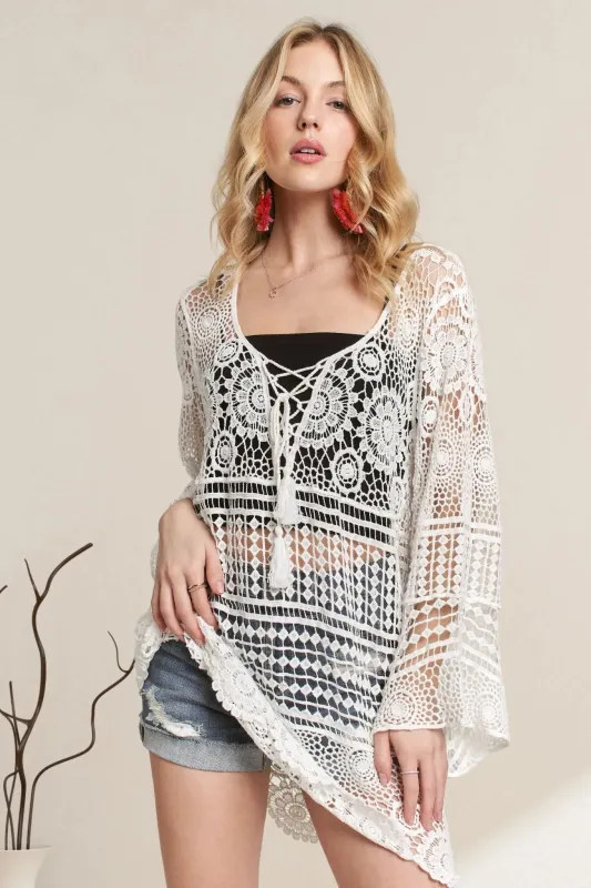 ADORA Front Lace Up Crochet Cover Up sold by Gigi Laurent