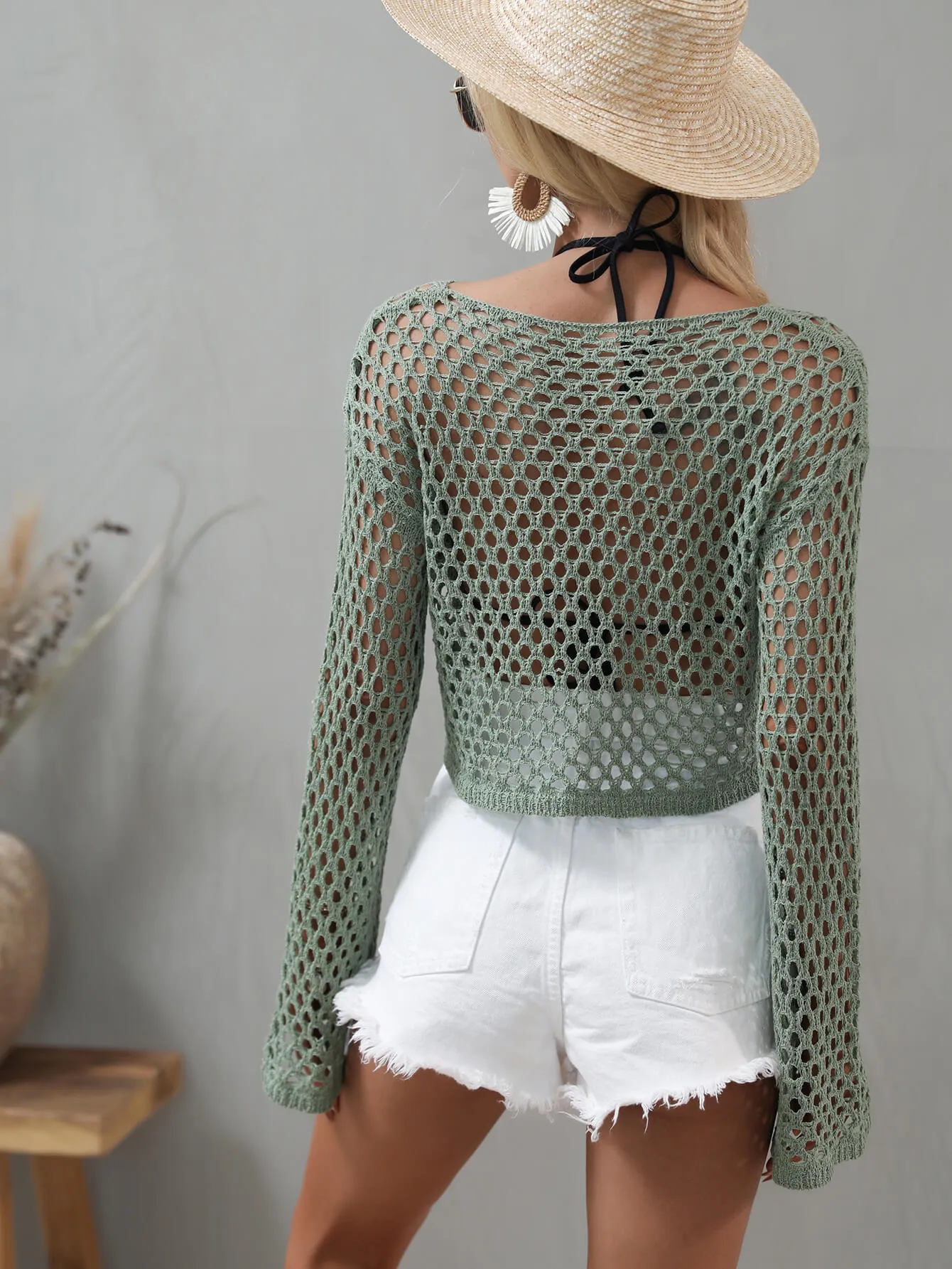 Openwork Flare Sleeve Cropped Cover Up sold by Gigi Laurent product image thumbnail 5
