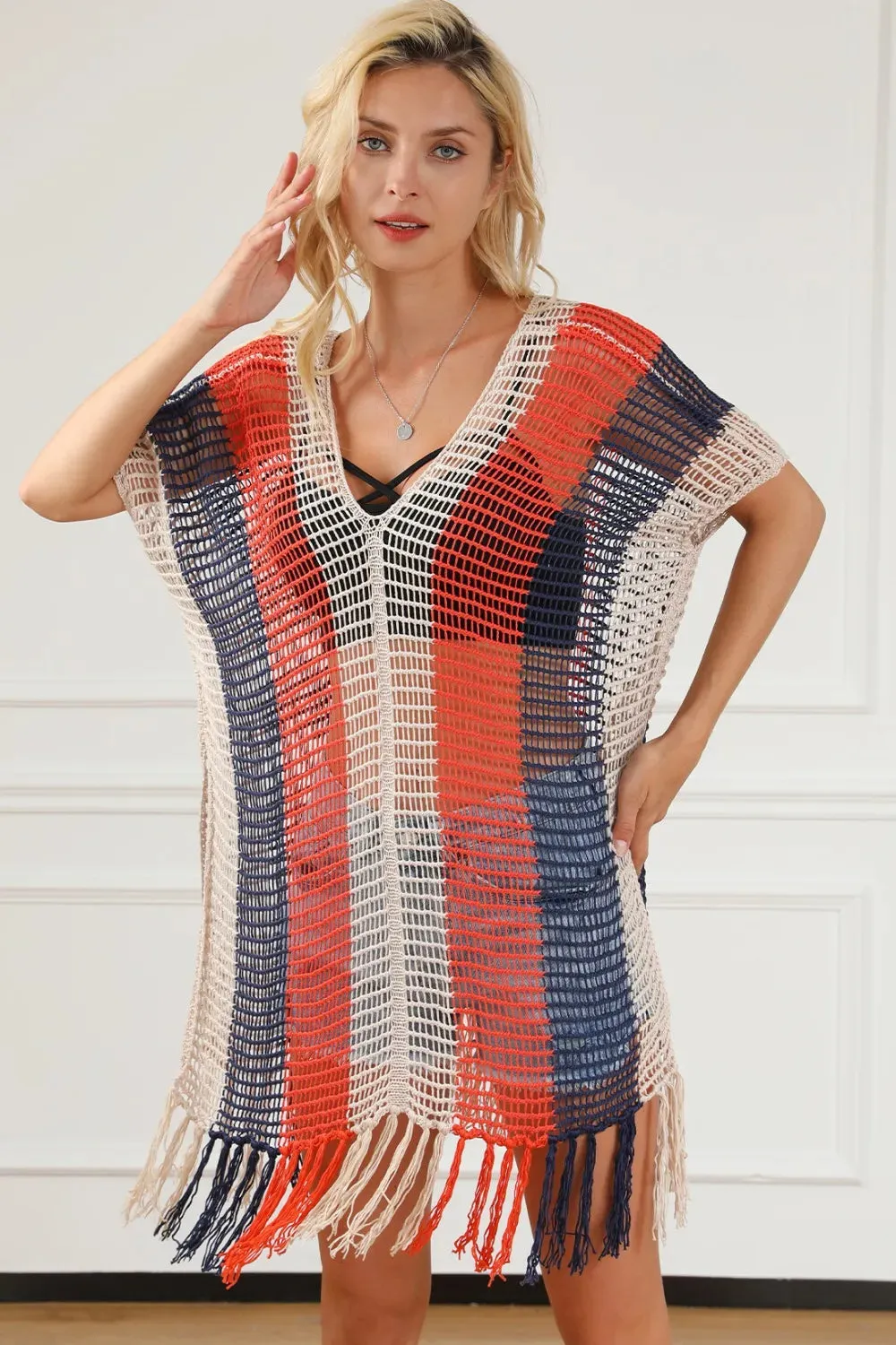 Tassel Color Block V-Neck Cover Up sold by Gigi Laurent product image thumbnail 3