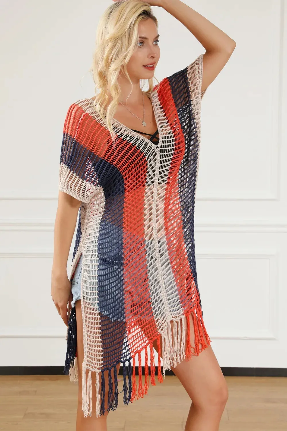 Tassel Color Block V-Neck Cover Up sold by Gigi Laurent product image thumbnail 2