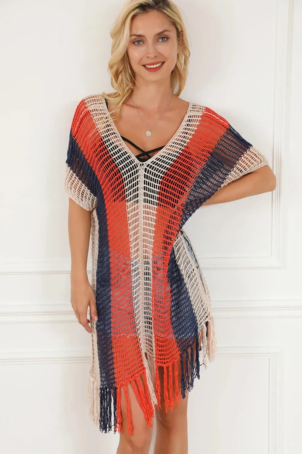 Tassel Color Block V-Neck Cover Up sold by Gigi Laurent product image thumbnail 4