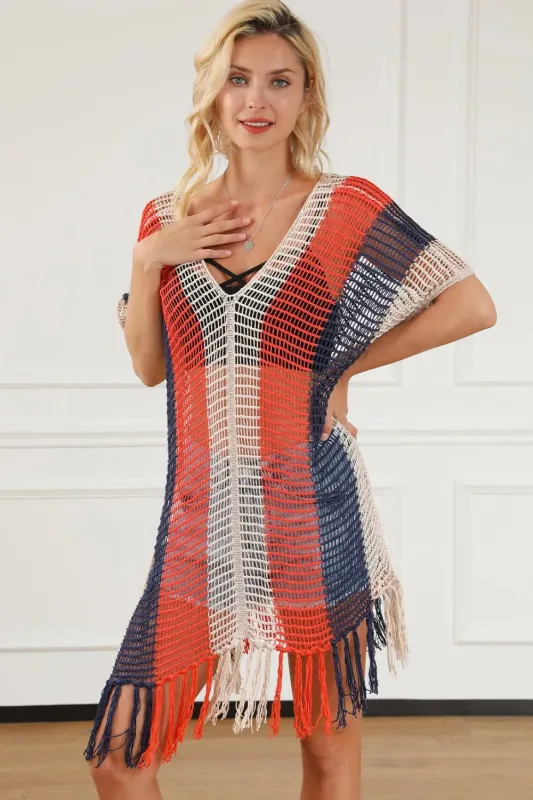 Tassel Color Block V-Neck Cover Up made by Gigi Laurent