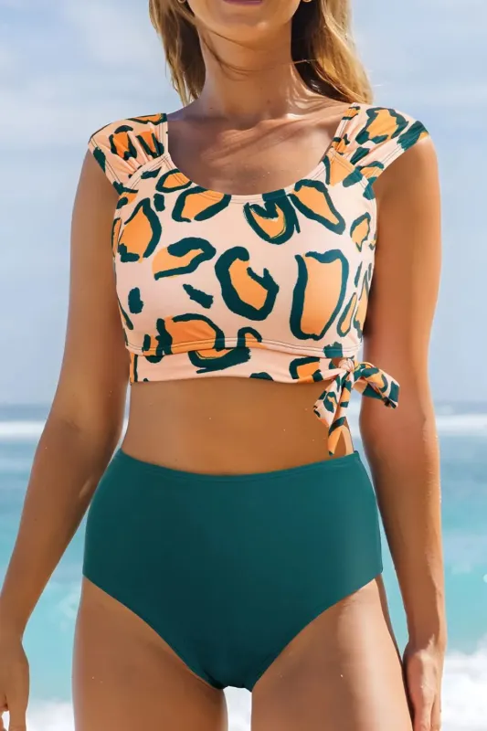 Leopard Print U Neck Knotted High Waist Bikini Set sold by Gigi Laurent