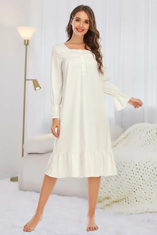 Flounce Sleeve Ruffle Hem Night Dress sold by Gigi Laurent