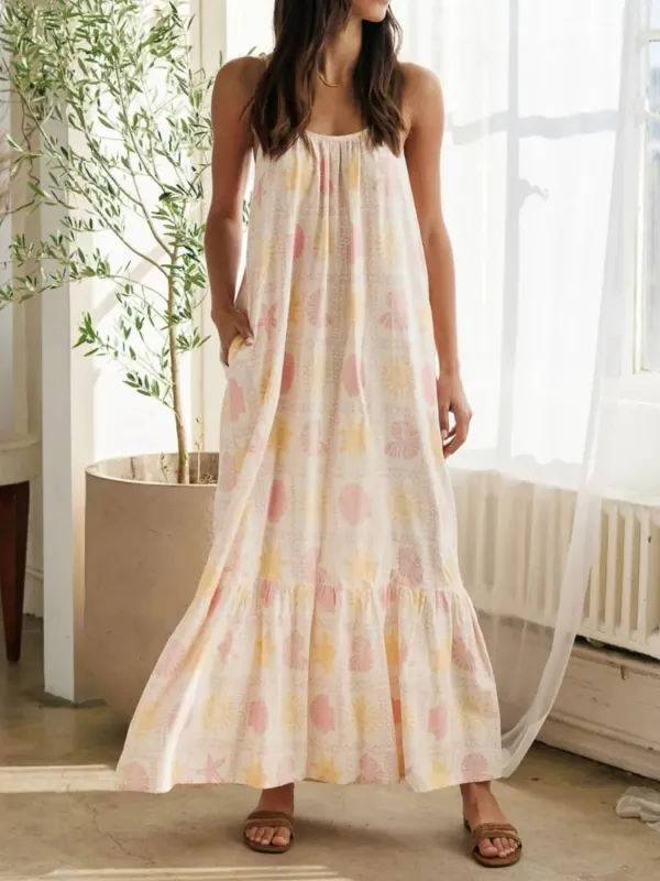 Printed Maxi Lounge Dress with Ruffled Hem sold by Gigi Laurent