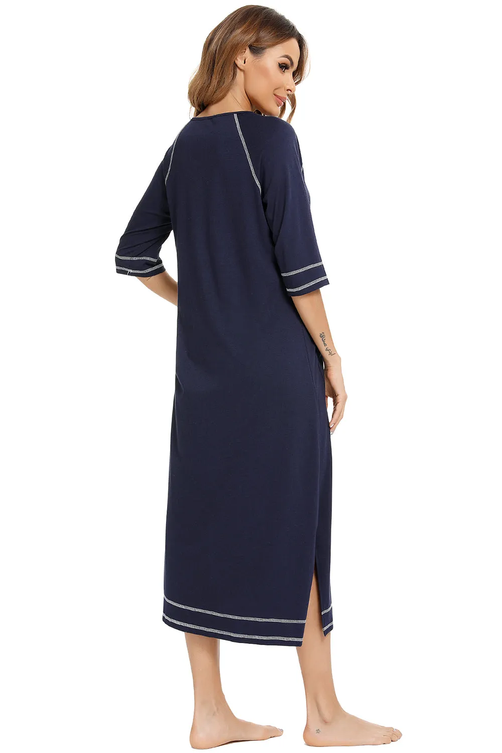 Zip Up Slit Round Neck Night Dress with Pockets sold by Gigi Laurent product image thumbnail 2
