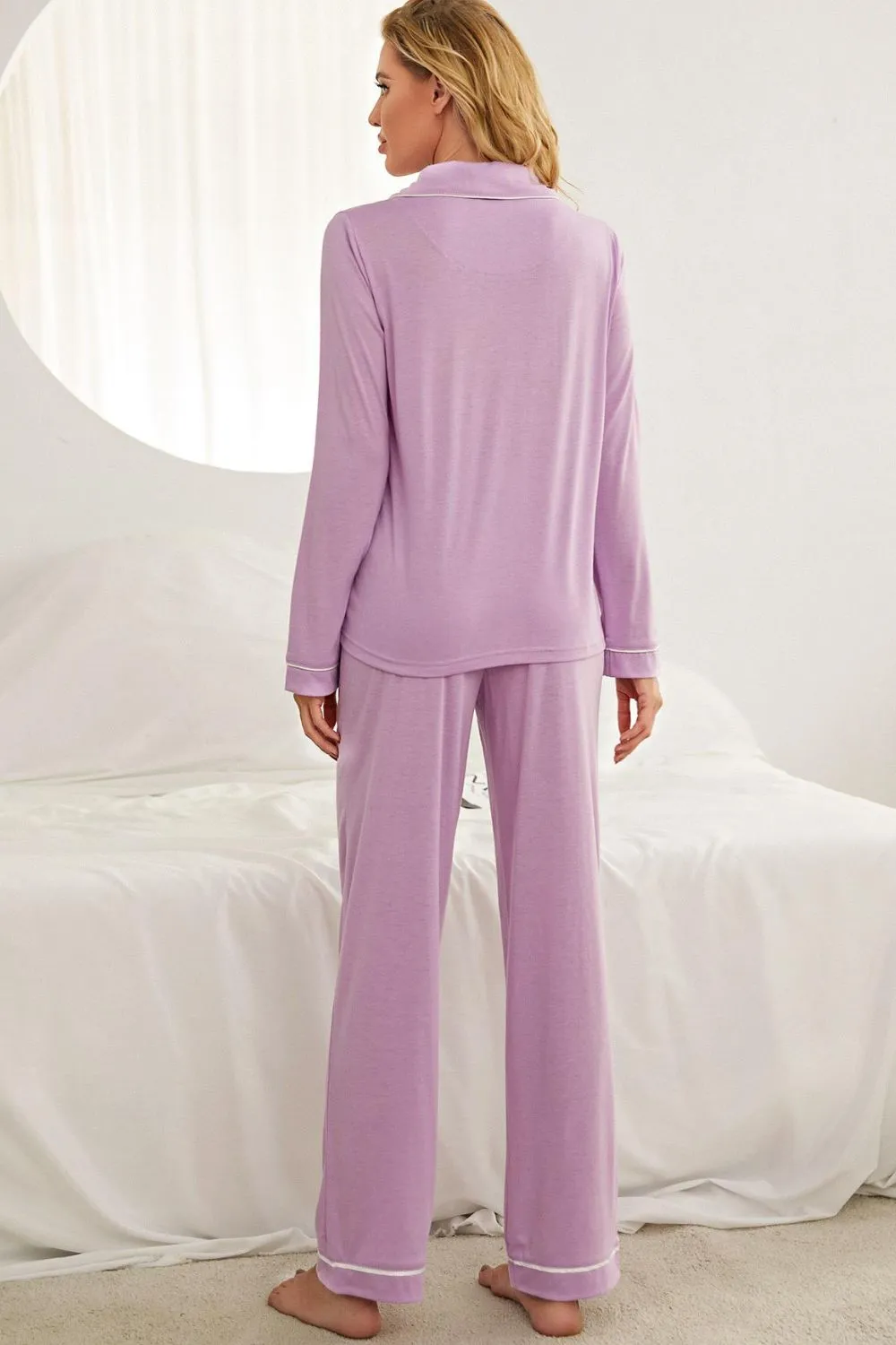 Contrast Piping Button Down Top and Pants Loungewear Set sold by Gigi Laurent product image thumbnail 2