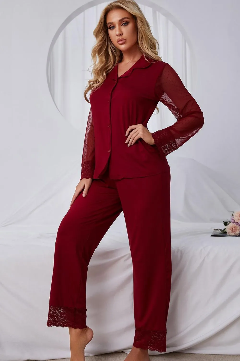 Spliced Lace Lapel Collar Pajama Set sold by Gigi Laurent product image thumbnail 5