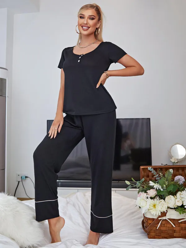 Scoop Neck Top and Elastic Waist Pants Lounge Set sold by Gigi Laurent