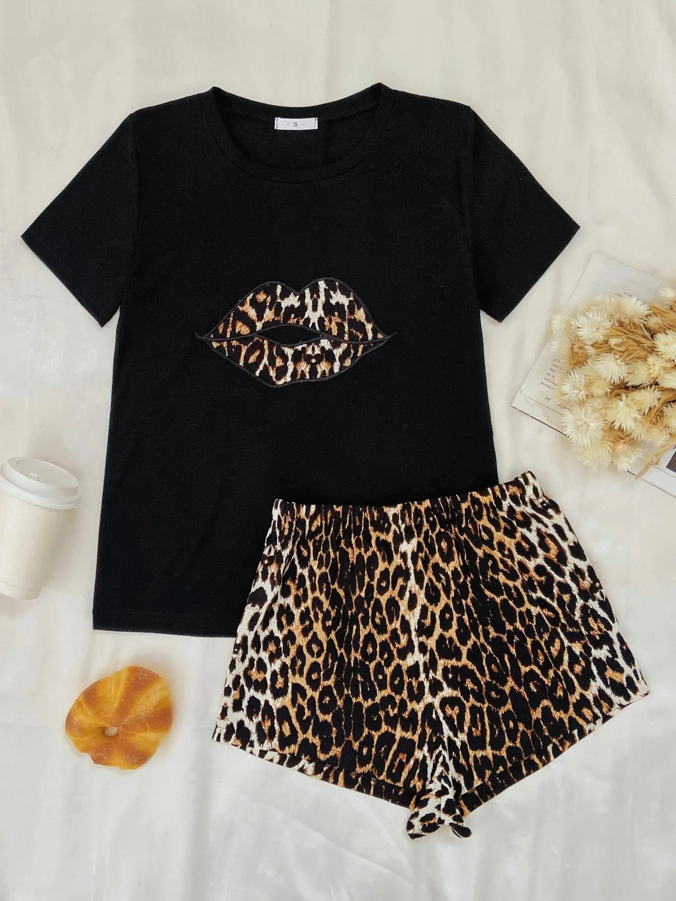 Leopard Lip Graphic Top and Shorts Lounge Set sold by Gigi Laurent