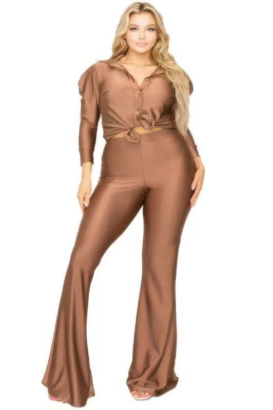 Plus Satin 3/4 Sleeve Wide Leg 2 Piece Set sold by Gigi Laurent