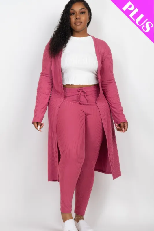 Plus Size Ribbed Long Cardigan & Leggings Set sold by Gigi Laurent