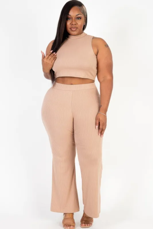 Plus Size Ribbed Mock Neck Crop Tank Top& Bootcut Pants Set sold by Gigi Laurent