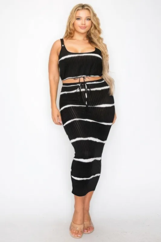 Plus sleeveless tie dye stripe 2 piece skirt set sold by Gigi Laurent