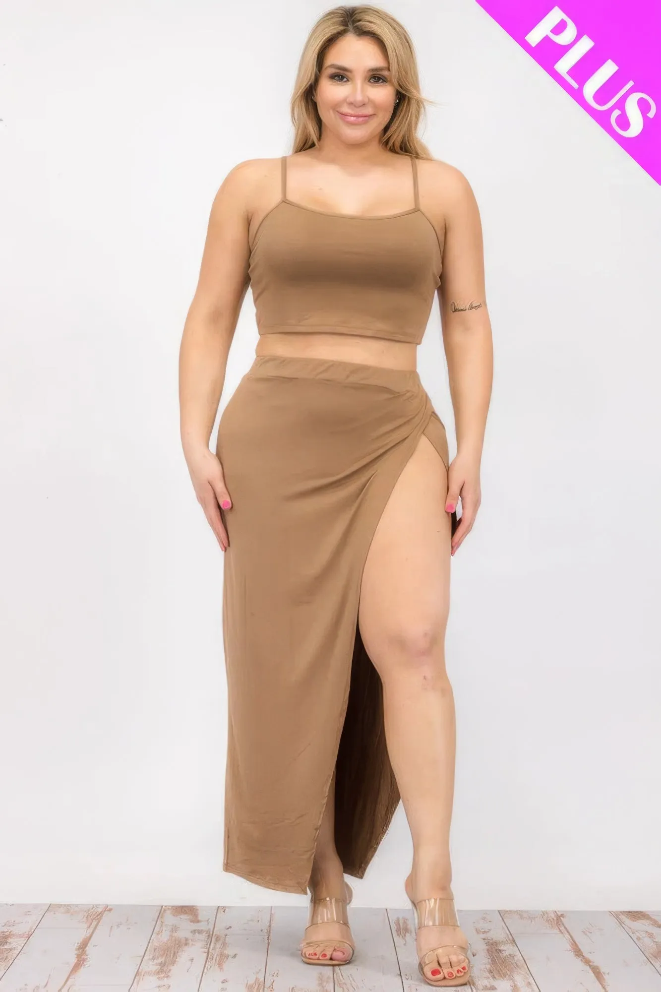 Plus Size Crop Cami & Split Thigh Maxi Skirt Set sold by Gigi Laurent
