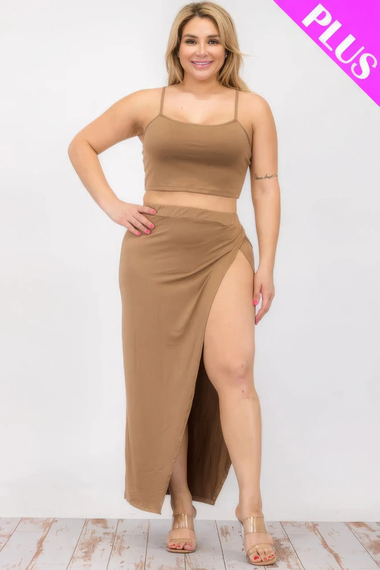 Plus Size Crop Cami & Split Thigh Maxi Skirt Set sold by Gigi Laurent product image thumbnail 2