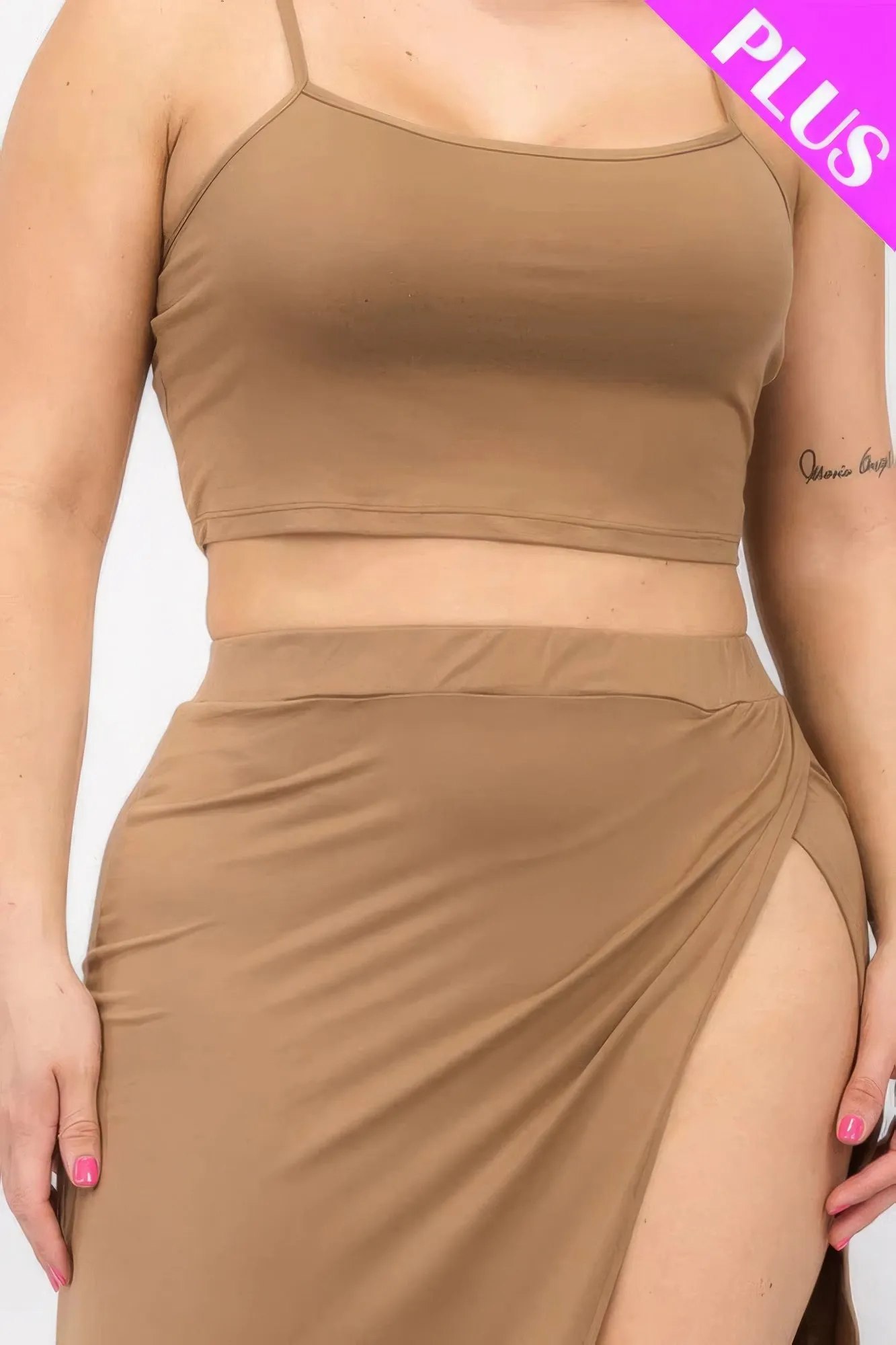Plus Size Crop Cami & Split Thigh Maxi Skirt Set sold by Gigi Laurent product image thumbnail 4