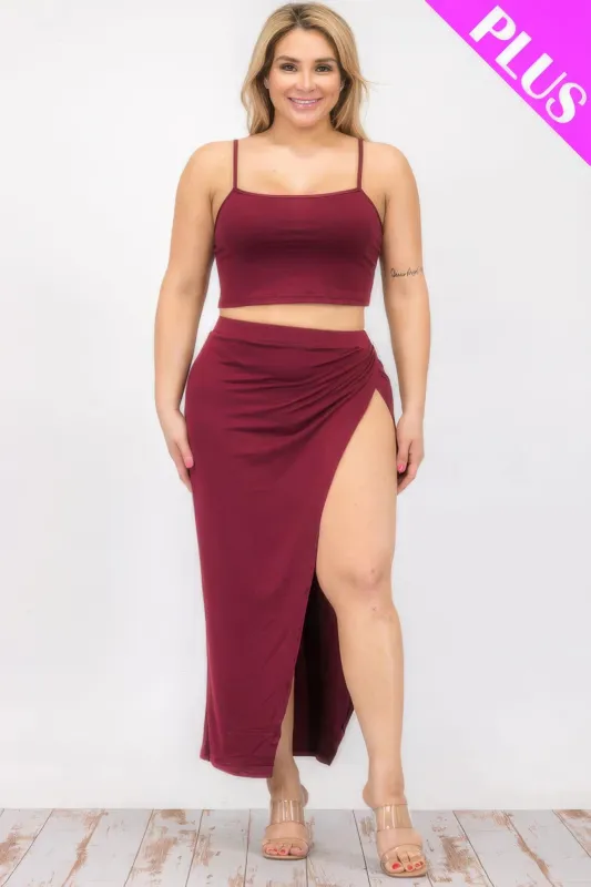 Plus Size Crop Cami & Split Thigh Maxi Skirt Set sold by Gigi Laurent