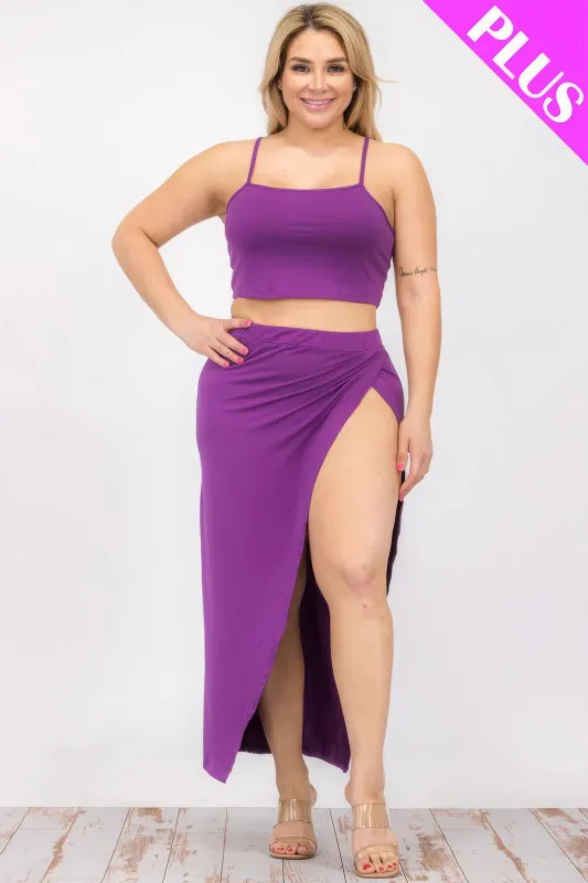Plus Size Crop Cami & Split Thigh Maxi Skirt Set sold by Gigi Laurent