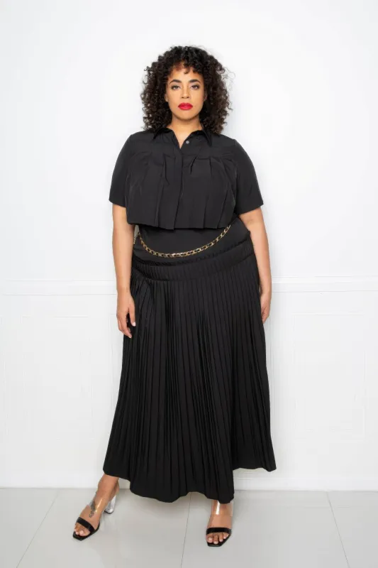 Pleated Cropped Shirt And Maxi Skirt Set sold by Gigi Laurent
