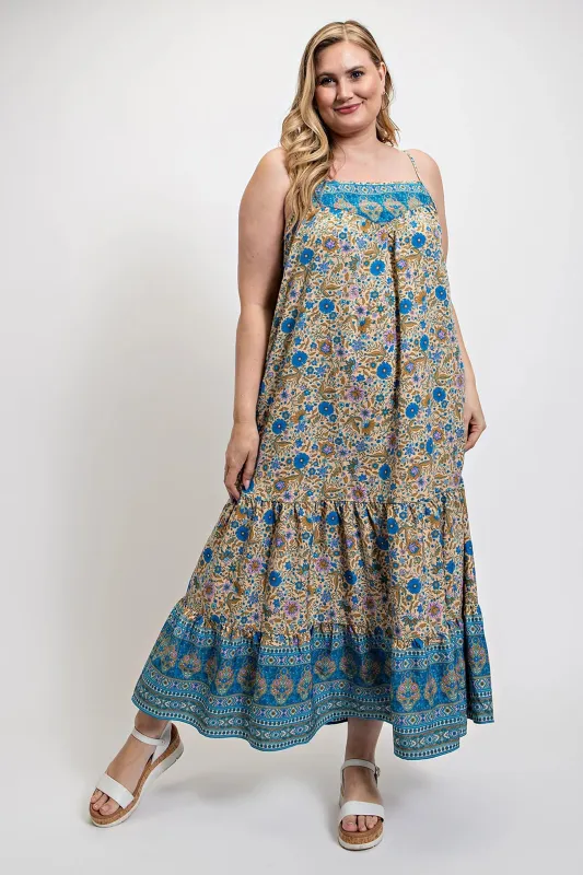 Floral And Aztec Print Drop Down Maxi Dress With Spaghetti Strap sold by Gigi Laurent