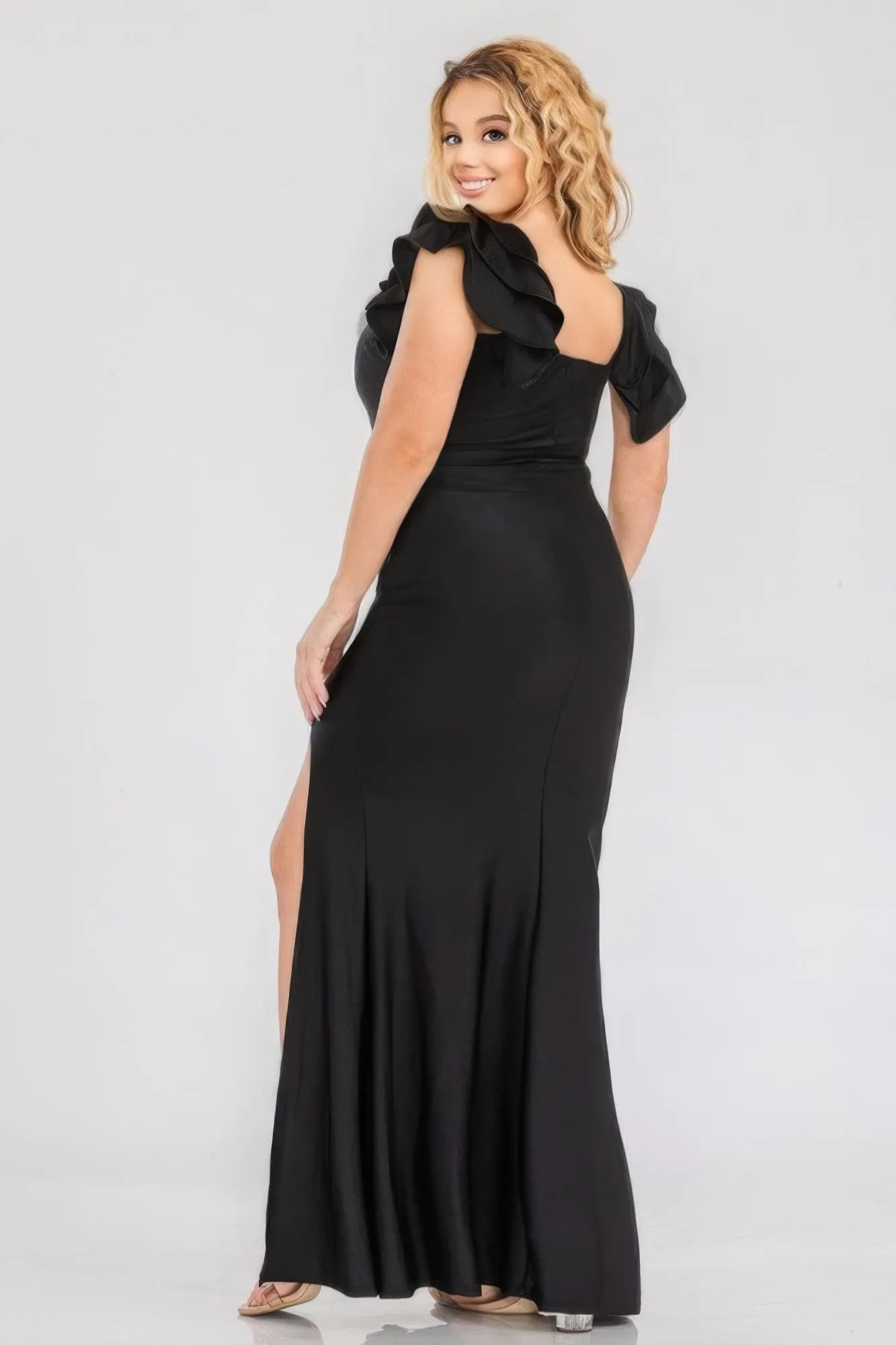 Plus Satin Strech Ruffle Party Maxi Dress sold by Gigi Laurent product image thumbnail 2