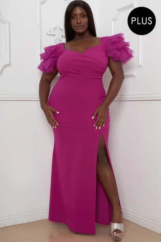 Mesh Tulle Shoulder Plus Size Maxi Dress sold by Gigi Laurent