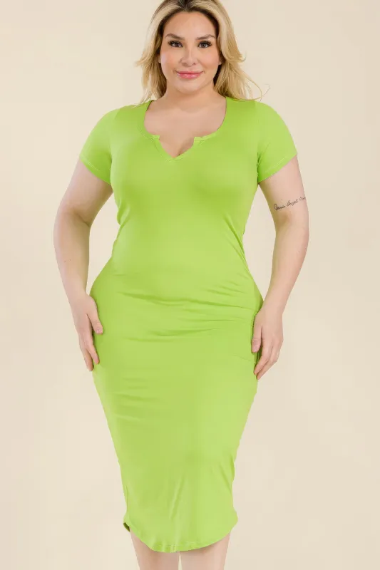 Plus Size Split Neck Bodycon Midi Dress sold by Gigi Laurent