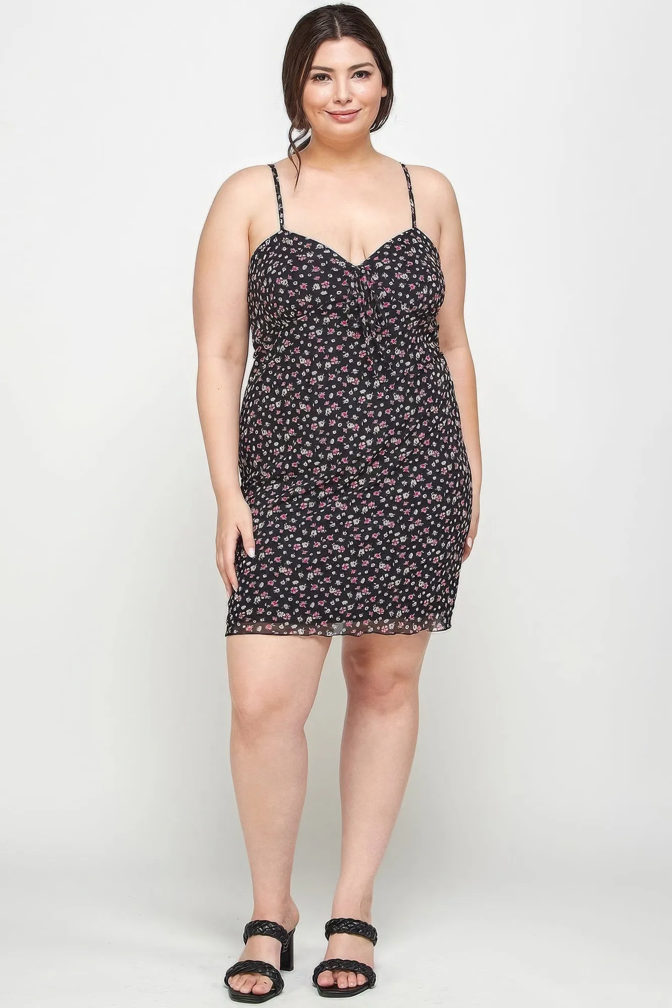 Plus Size Ditsy Floral Print On Mesh Fabric Cami Dress sold by Gigi Laurent product image thumbnail 3