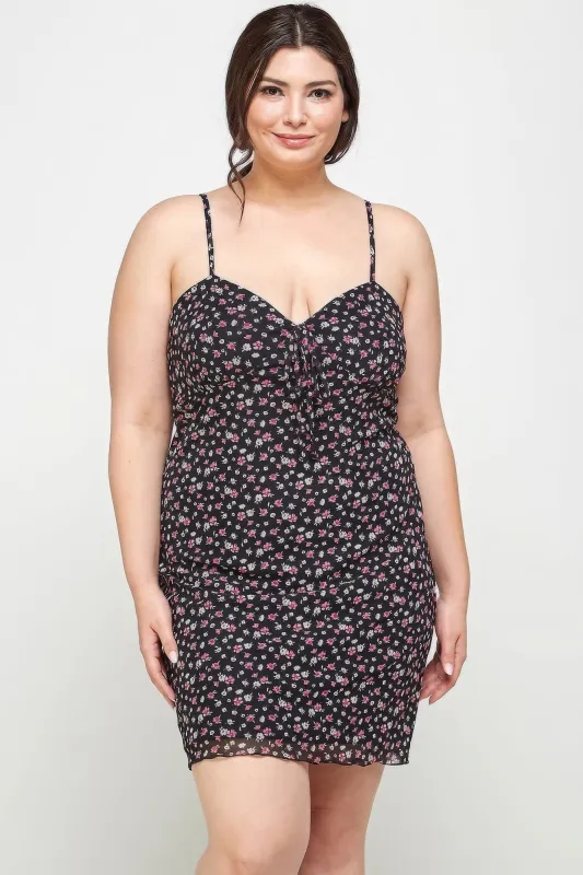 Plus Size Ditsy Floral Print On Mesh Fabric Cami Dress sold by Gigi Laurent