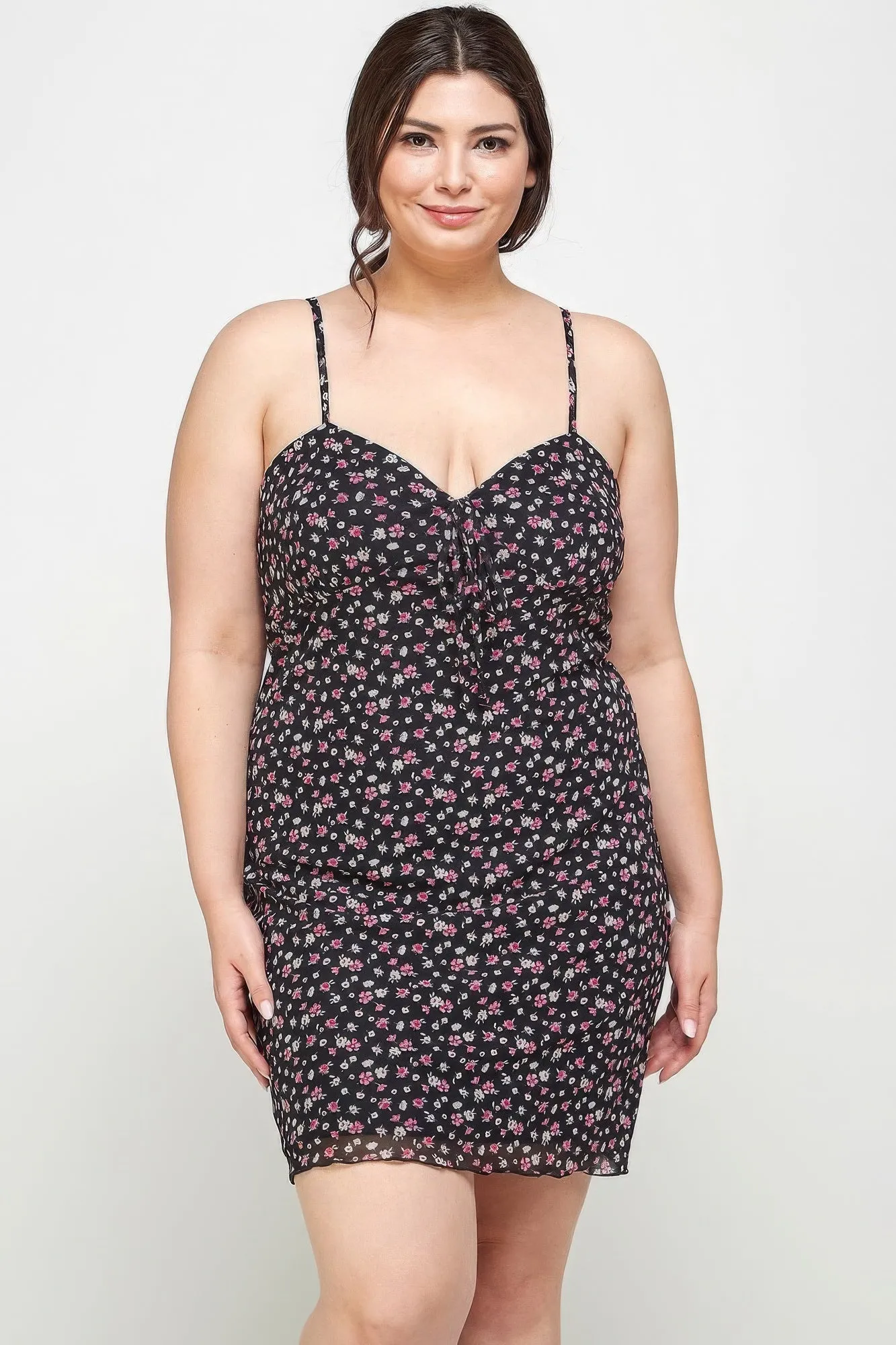 Plus Size Ditsy Floral Print On Mesh Fabric Cami Dress sold by Gigi Laurent