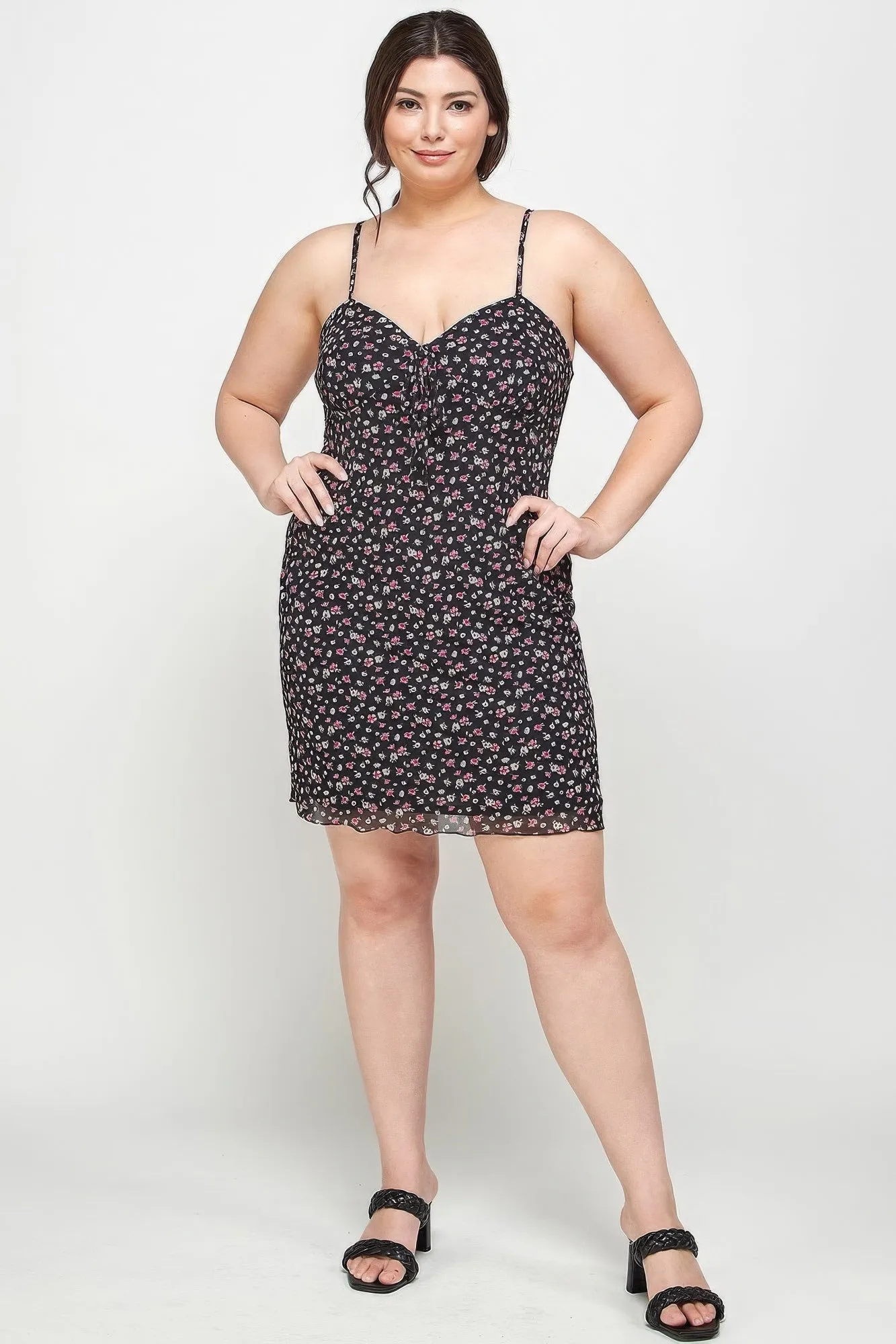 Plus Size Ditsy Floral Print On Mesh Fabric Cami Dress sold by Gigi Laurent product image thumbnail 2