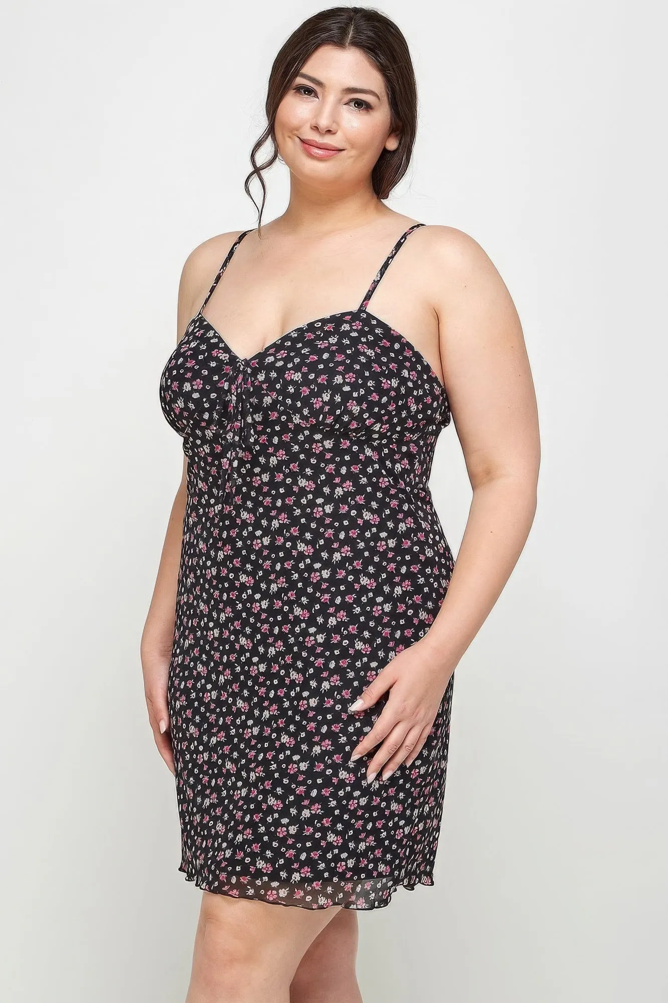 Plus Size Ditsy Floral Print On Mesh Fabric Cami Dress sold by Gigi Laurent product image thumbnail 4
