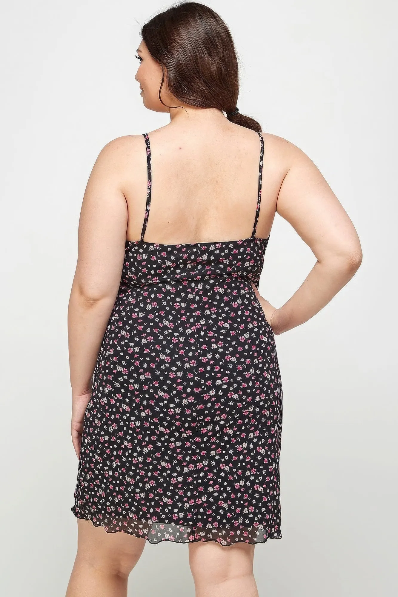 Plus Size Ditsy Floral Print On Mesh Fabric Cami Dress sold by Gigi Laurent product image thumbnail 5
