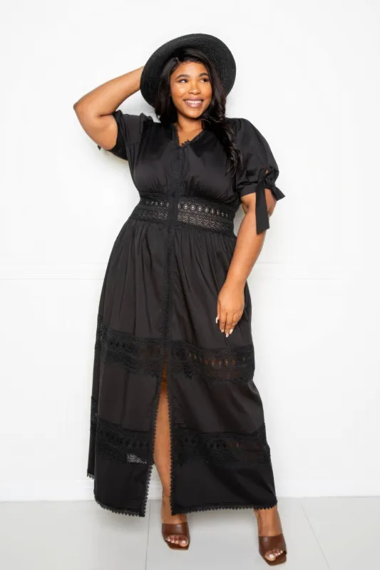 Puff Sleeve Maxi Dress With Lace Insert sold by Gigi Laurent