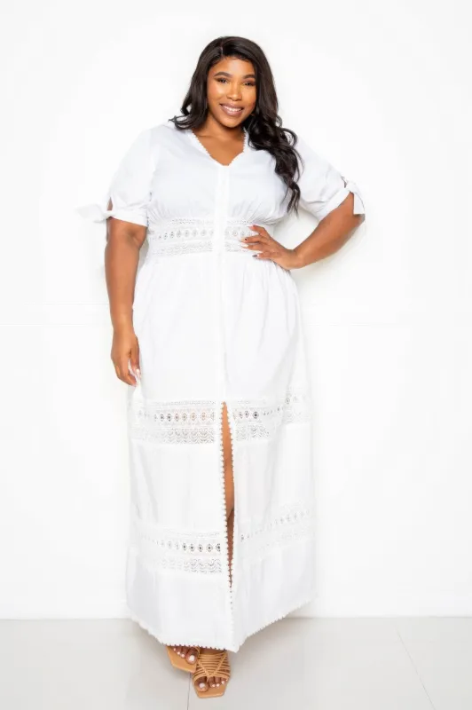 Puff Sleeve Maxi Dress With Lace Insert sold by Gigi Laurent