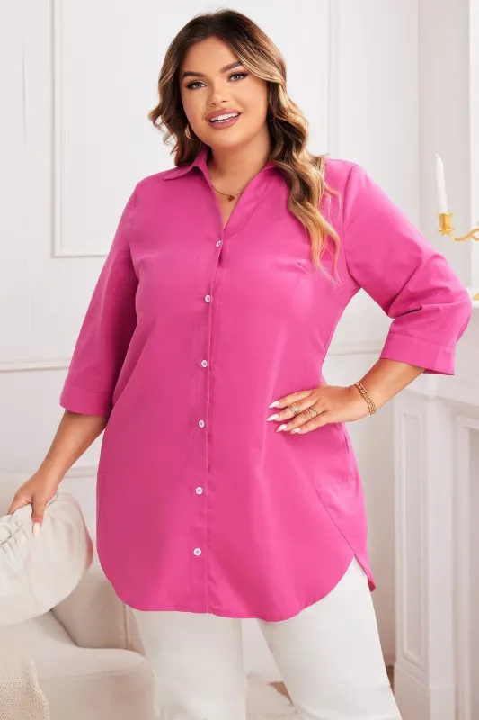 Plus A Line Button Loose Fit Pockets Solid Dress sold by Gigi Laurent