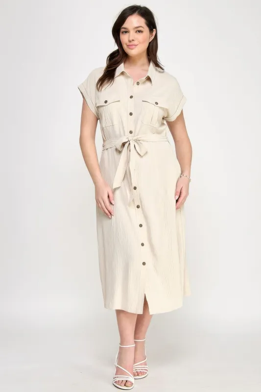 Front Tied Buttoned Short Sleeve Dress sold by Gigi Laurent