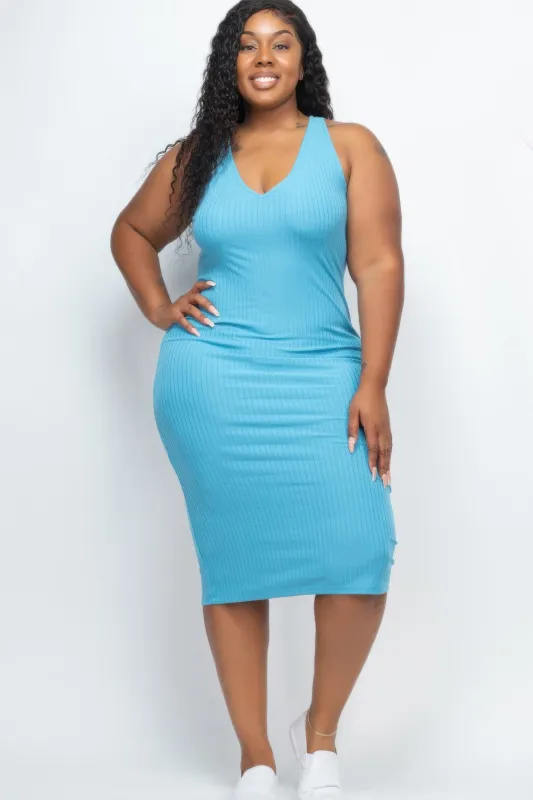 Plus Size Ribbed Sleeveless Bodycon Midi Dress sold by Gigi Laurent
