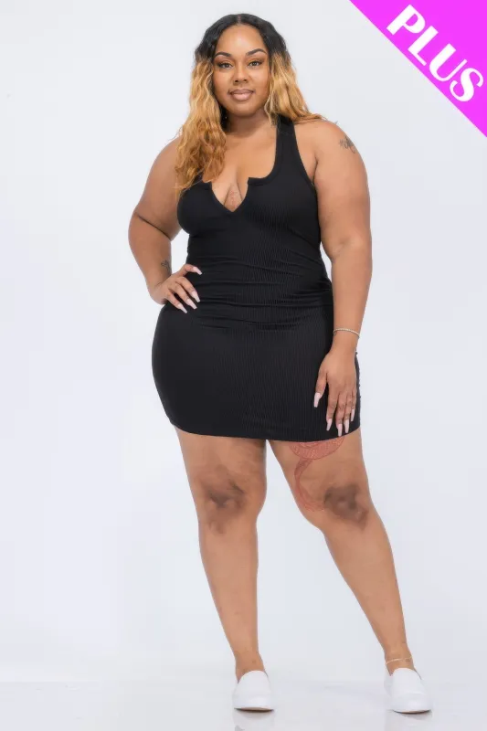 Plus Size Ribbed Split Neck Tank Mini Dress made by C.C