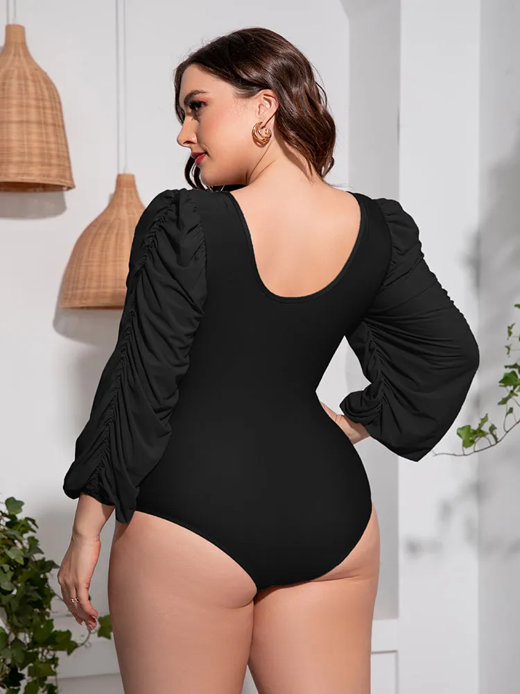 Plus Size Tied Deep V Balloon Sleeve One-Piece Swimsuit sold by Gigi Laurent product image thumbnail 2