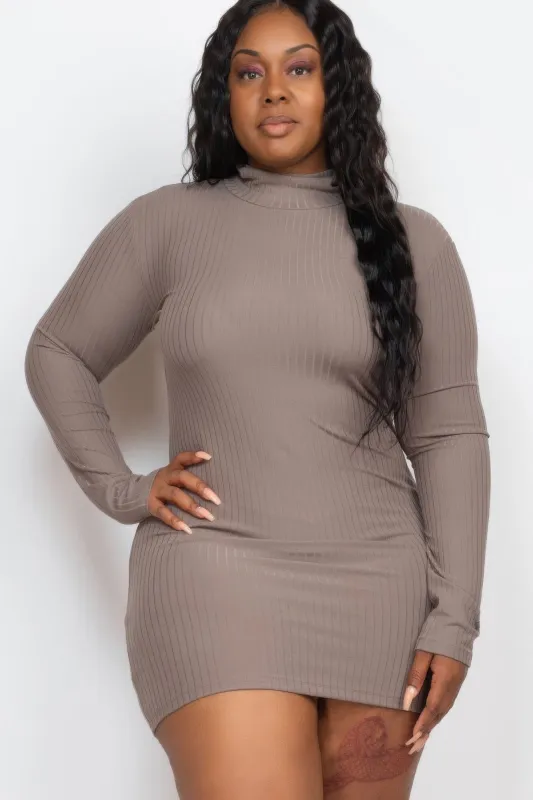 Plus Size Ribbed Long Sleeve Mock Neck Mini Bodycon Dress sold by Gigi Laurent