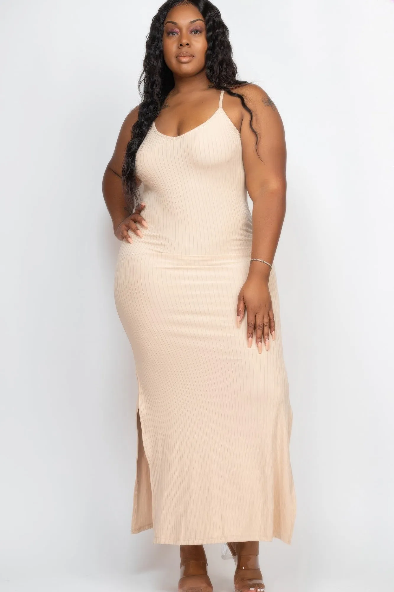 Plus Size Ribbed Side Slit Long Cami Maxi Dress sold by Gigi Laurent product image thumbnail 2