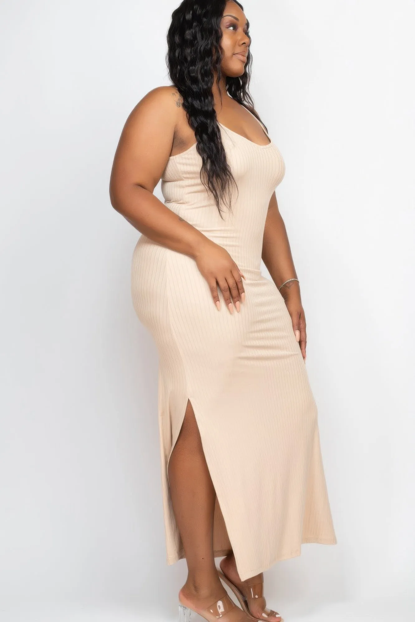 Plus Size Ribbed Side Slit Long Cami Maxi Dress sold by Gigi Laurent product image thumbnail 3