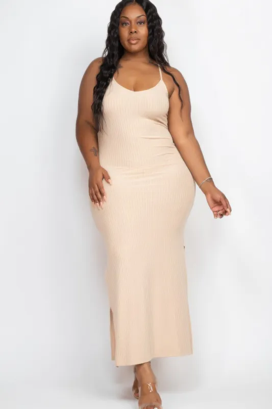 Plus Size Ribbed Side Slit Long Cami Maxi Dress sold by Gigi Laurent